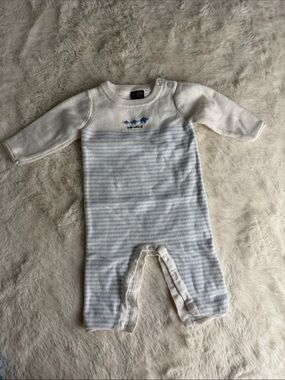 Janie and Jack Cream & Light Blue Striped Knit One-Piece